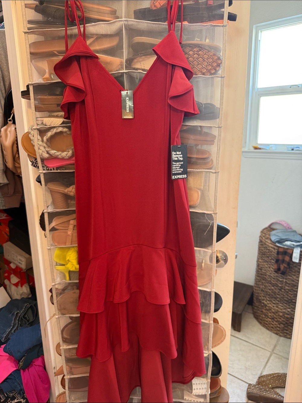 Express Red Ruffle Midi Dress